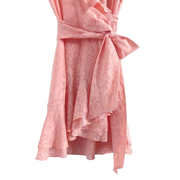 Tanya Taylor Women's Bianka II Silk Blend Mini Wrap Dress in Melon Pink Size 2 - Picture 8 of 14